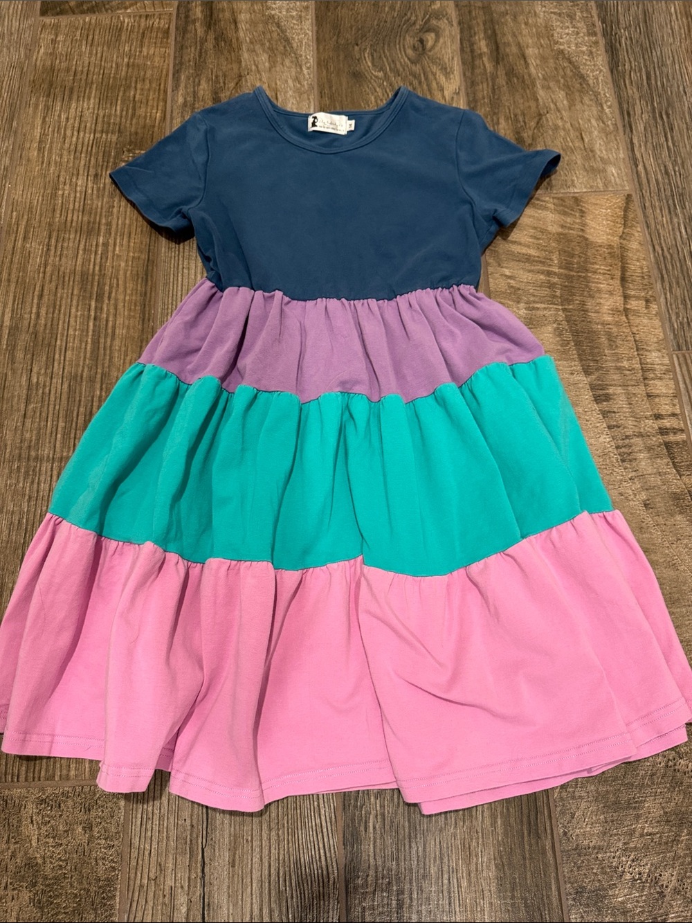 Lily & Londyn Color Block Tiered Dress in Navy, Purple, Teal & Pink - size 14